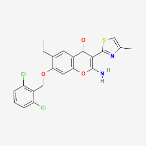 molecular formula C22H18Cl2N2O3S B11150573 2-amino-7-[(2,6-dichlorobenzyl)oxy]-6-ethyl-3-(4-methyl-1,3-thiazol-2-yl)-4H-chromen-4-one 