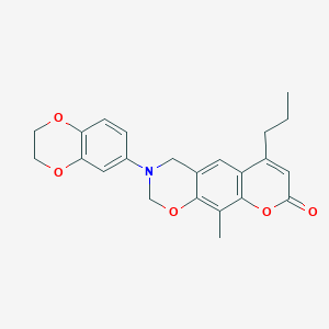 molecular formula C23H23NO5 B11150663 3-(2,3-dihydro-1,4-benzodioxin-6-yl)-10-methyl-6-propyl-3,4-dihydro-2H,8H-chromeno[6,7-e][1,3]oxazin-8-one 