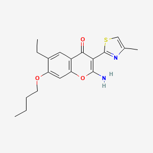 molecular formula C19H22N2O3S B11150713 2-amino-7-butoxy-6-ethyl-3-(4-methyl-1,3-thiazol-2-yl)-4H-chromen-4-one 