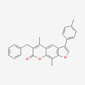 molecular formula C27H22O3 B11150782 6-benzyl-5,9-dimethyl-3-(4-methylphenyl)-7H-furo[3,2-g]chromen-7-one 