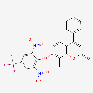 molecular formula C23H13F3N2O7 B11151040 7-[2,6-dinitro-4-(trifluoromethyl)phenoxy]-8-methyl-4-phenyl-2H-chromen-2-one 