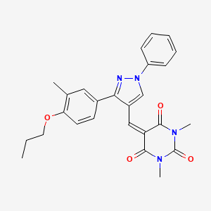 molecular formula C26H26N4O4 B11151042 1,3-dimethyl-5-{[3-(3-methyl-4-propoxyphenyl)-1-phenyl-1H-pyrazol-4-yl]methylidene}pyrimidine-2,4,6(1H,3H,5H)-trione 