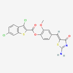 molecular formula C20H12Cl2N2O4S2 B11151093 4-[(Z)-(2-imino-4-oxo-1,3-thiazolidin-5-ylidene)methyl]-2-methoxyphenyl 3,6-dichloro-1-benzothiophene-2-carboxylate 