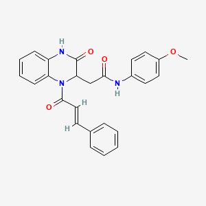 molecular formula C26H23N3O4 B11151105 N-(4-methoxyphenyl)-2-{3-oxo-1-[(2E)-3-phenylprop-2-enoyl]-1,2,3,4-tetrahydroquinoxalin-2-yl}acetamide 