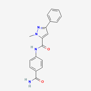 molecular formula C18H16N4O2 B11151111 N-(4-carbamoylphenyl)-1-methyl-3-phenyl-1H-pyrazole-5-carboxamide 