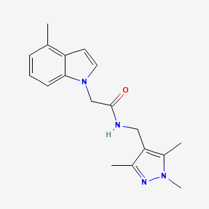 molecular formula C18H22N4O B11151299 2-(4-methyl-1H-indol-1-yl)-N-[(1,3,5-trimethyl-1H-pyrazol-4-yl)methyl]acetamide 