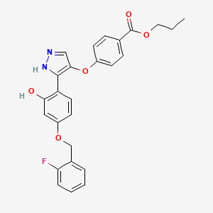 molecular formula C26H23FN2O5 B11151403 propyl 4-[(3-{4-[(2-fluorobenzyl)oxy]-2-hydroxyphenyl}-1H-pyrazol-4-yl)oxy]benzoate 