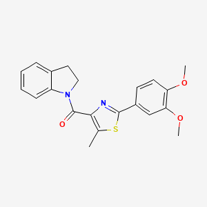 molecular formula C21H20N2O3S B11151491 2,3-dihydro-1H-indol-1-yl[2-(3,4-dimethoxyphenyl)-5-methyl-1,3-thiazol-4-yl]methanone 