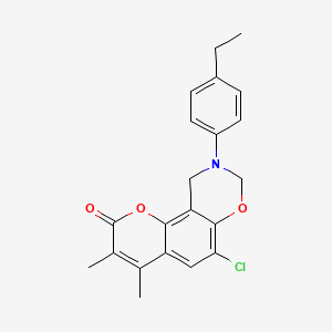 molecular formula C21H20ClNO3 B11151526 6-chloro-9-(4-ethylphenyl)-3,4-dimethyl-9,10-dihydro-2H,8H-chromeno[8,7-e][1,3]oxazin-2-one 