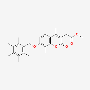 molecular formula C26H30O5 B11151562 methyl {4,8-dimethyl-2-oxo-7-[(pentamethylbenzyl)oxy]-2H-chromen-3-yl}acetate 