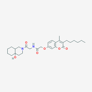 molecular formula C29H40N2O6 B11151632 2-[(3-hexyl-4-methyl-2-oxo-2H-chromen-7-yl)oxy]-N-[2-(4a-hydroxyoctahydroisoquinolin-2(1H)-yl)-2-oxoethyl]acetamide 