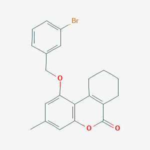 molecular formula C21H19BrO3 B11151645 1-[(3-bromobenzyl)oxy]-3-methyl-7,8,9,10-tetrahydro-6H-benzo[c]chromen-6-one 