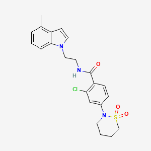 molecular formula C22H24ClN3O3S B11151656 2-chloro-4-(1,1-dioxido-1,2-thiazinan-2-yl)-N-[2-(4-methyl-1H-indol-1-yl)ethyl]benzamide 