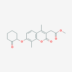 molecular formula C20H22O6 B11151658 methyl {4,8-dimethyl-2-oxo-7-[(2-oxocyclohexyl)oxy]-2H-chromen-3-yl}acetate 