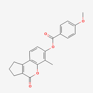 molecular formula C21H18O5 B11151810 6-Methyl-4-oxo-1,2,3,4-tetrahydrocyclopenta[c]chromen-7-yl 4-methoxybenzoate 