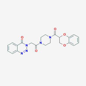 molecular formula C22H21N5O5 B11151957 3-{2-[4-(2,3-dihydro-1,4-benzodioxin-2-ylcarbonyl)piperazino]-2-oxoethyl}-1,2,3-benzotriazin-4(3H)-one 