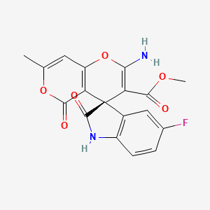 molecular formula C18H13FN2O6 B11152061 (S)-methyl 2'-amino-5-fluoro-7'-methyl-2,5'-dioxo-5'H-spiro[indoline-3,4'-pyrano[4,3-b]pyran]-3'-carboxylate 