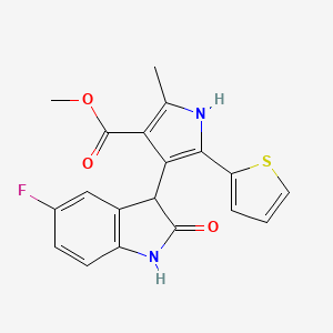 molecular formula C19H15FN2O3S B11152150 methyl 4-(5-fluoro-2-oxo-2,3-dihydro-1H-indol-3-yl)-2-methyl-5-(2-thienyl)-1H-pyrrole-3-carboxylate 