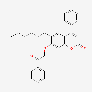 molecular formula C29H28O4 B11152258 6-hexyl-7-(2-oxo-2-phenylethoxy)-4-phenyl-2H-chromen-2-one 