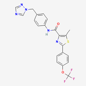 molecular formula C21H16F3N5O2S B11152544 5-methyl-N-[4-(1H-1,2,4-triazol-1-ylmethyl)phenyl]-2-[4-(trifluoromethoxy)phenyl]-1,3-thiazole-4-carboxamide 