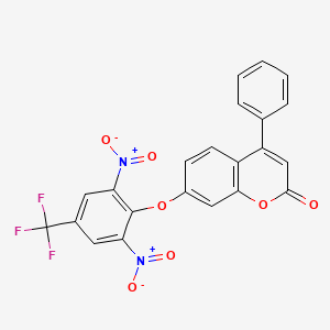 molecular formula C22H11F3N2O7 B11152601 7-[2,6-dinitro-4-(trifluoromethyl)phenoxy]-4-phenyl-2H-chromen-2-one 