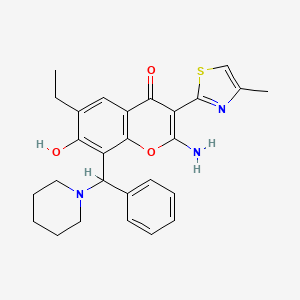 2-amino-6-ethyl-7-hydroxy-3-(4-methyl-1,3-thiazol-2-yl)-8-[phenyl(piperidin-1-yl)methyl]-4H-chromen-4-one