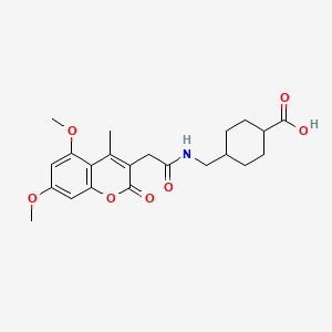 molecular formula C22H27NO7 B11152955 trans-4-({[(5,7-dimethoxy-4-methyl-2-oxo-2H-chromen-3-yl)acetyl]amino}methyl)cyclohexanecarboxylic acid 