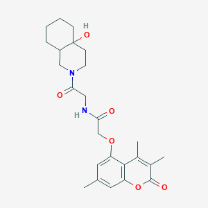 molecular formula C25H32N2O6 B11153061 N-[2-(4a-hydroxyoctahydroisoquinolin-2(1H)-yl)-2-oxoethyl]-2-[(3,4,7-trimethyl-2-oxo-2H-chromen-5-yl)oxy]acetamide 