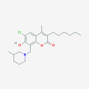 molecular formula C23H32ClNO3 B11153267 6-chloro-3-hexyl-7-hydroxy-4-methyl-8-[(3-methylpiperidino)methyl]-2H-chromen-2-one 