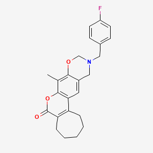 molecular formula C24H24FNO3 B11153285 11-(4-fluorobenzyl)-8-methyl-2,3,4,5,11,12-hexahydro-10H-cyclohepta[3,4]chromeno[6,7-e][1,3]oxazin-6(1H)-one 