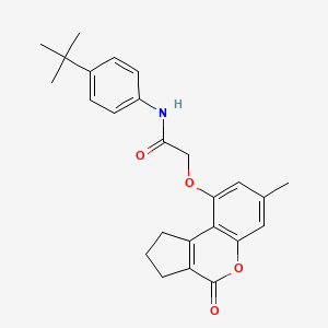 molecular formula C25H27NO4 B11153324 N-(4-tert-butylphenyl)-2-[(7-methyl-4-oxo-1,2,3,4-tetrahydrocyclopenta[c]chromen-9-yl)oxy]acetamide 