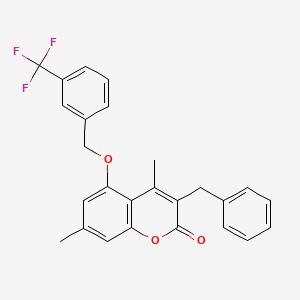 molecular formula C26H21F3O3 B11153503 3-benzyl-4,7-dimethyl-5-{[3-(trifluoromethyl)benzyl]oxy}-2H-chromen-2-one 