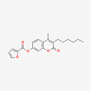 molecular formula C21H22O5 B11153593 3-hexyl-4-methyl-2-oxo-2H-chromen-7-yl 2-furoate 