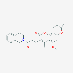 molecular formula C28H31NO5 B11153614 3-[3-(3,4-dihydroisoquinolin-2(1H)-yl)-3-oxopropyl]-5-methoxy-4,8,8-trimethyl-9,10-dihydro-2H,8H-pyrano[2,3-f]chromen-2-one 