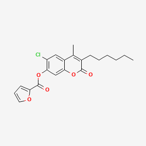 molecular formula C21H21ClO5 B11153631 6-chloro-3-hexyl-4-methyl-2-oxo-2H-chromen-7-yl 2-furoate 