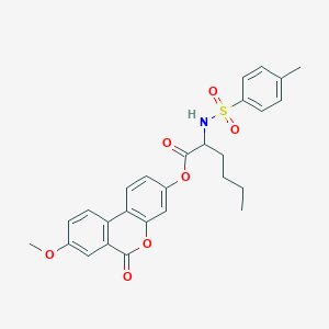 molecular formula C27H27NO7S B11153692 (8-methoxy-6-oxobenzo[c]chromen-3-yl) 2-[(4-methylphenyl)sulfonylamino]hexanoate 