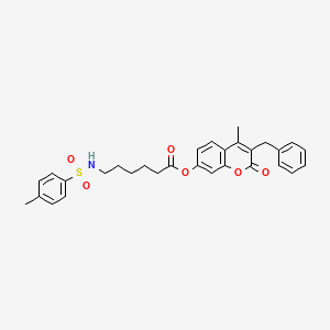 molecular formula C30H31NO6S B11153707 3-benzyl-4-methyl-2-oxo-2H-chromen-7-yl 6-{[(4-methylphenyl)sulfonyl]amino}hexanoate 