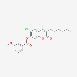 6-chloro-3-hexyl-4-methyl-2-oxo-2H-chromen-7-yl 3-methoxybenzoate