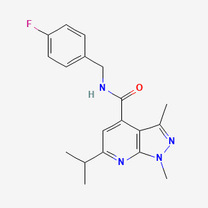 molecular formula C19H21FN4O B11153844 N~4~-(4-fluorobenzyl)-6-isopropyl-1,3-dimethyl-1H-pyrazolo[3,4-b]pyridine-4-carboxamide 