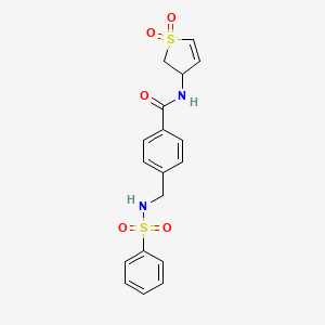 molecular formula C18H18N2O5S2 B11153950 N-(1,1-dioxido-2,3-dihydrothiophen-3-yl)-4-{[(phenylsulfonyl)amino]methyl}benzamide 