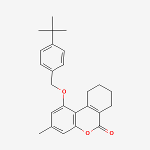 molecular formula C25H28O3 B11154398 1-[(4-tert-butylbenzyl)oxy]-3-methyl-7,8,9,10-tetrahydro-6H-benzo[c]chromen-6-one 