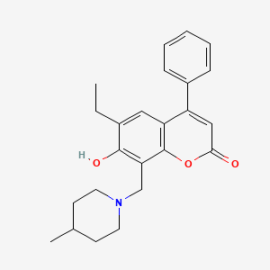 molecular formula C24H27NO3 B11154510 6-ethyl-7-hydroxy-8-[(4-methylpiperidino)methyl]-4-phenyl-2H-chromen-2-one 