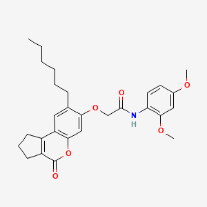 N-(2,4-dimethoxyphenyl)-2-[(8-hexyl-4-oxo-1,2,3,4-tetrahydrocyclopenta[c]chromen-7-yl)oxy]acetamide