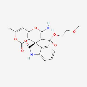 molecular formula C20H18N2O7 B11154712 (S)-2-methoxyethyl 2'-amino-7'-methyl-2,5'-dioxo-5'H-spiro[indoline-3,4'-pyrano[4,3-b]pyran]-3'-carboxylate 