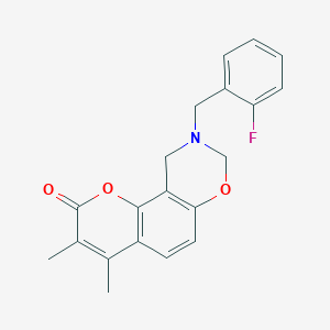 9-(2-fluorobenzyl)-3,4-dimethyl-9,10-dihydro-2H,8H-chromeno[8,7-e][1,3]oxazin-2-one