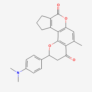 molecular formula C24H23NO4 B11154768 2-[4-(dimethylamino)phenyl]-5-methyl-10,11-dihydro-2H-cyclopenta[c]pyrano[2,3-f]chromene-4,8(3H,9H)-dione 