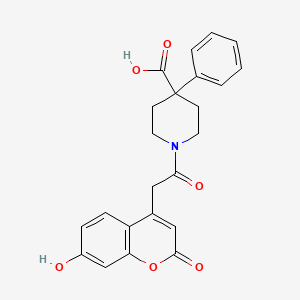 molecular formula C23H21NO6 B11154800 1-[(7-hydroxy-2-oxo-2H-chromen-4-yl)acetyl]-4-phenylpiperidine-4-carboxylic acid 