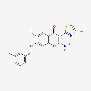 molecular formula C23H22N2O3S B11155009 2-amino-6-ethyl-7-[(3-methylbenzyl)oxy]-3-(4-methyl-1,3-thiazol-2-yl)-4H-chromen-4-one 