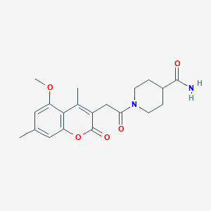 molecular formula C20H24N2O5 B11155110 1-[(5-methoxy-4,7-dimethyl-2-oxo-2H-chromen-3-yl)acetyl]piperidine-4-carboxamide 