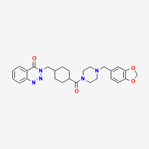 molecular formula C27H31N5O4 B11155123 3-((4-(4-(benzo[d][1,3]dioxol-5-ylmethyl)piperazine-1-carbonyl)cyclohexyl)methyl)benzo[d][1,2,3]triazin-4(3H)-one 